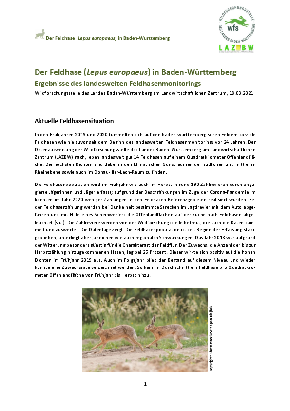 Übersicht der Feldhasenzählung 2020 pdf-preview